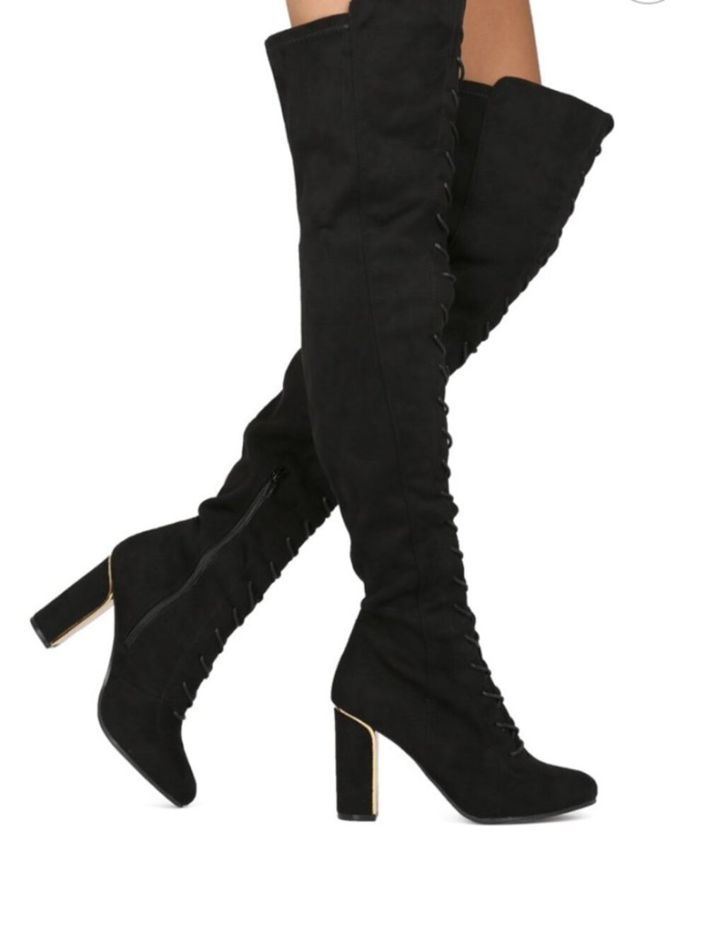 WILD DIVA LOUNGE- FAUX SUEDE OVER THE KNEE LACE UP BLOCK-HEEL BOOT- SIZE 8